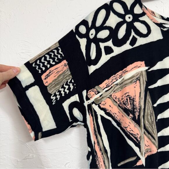 Morton Myles For The Warrens Black White Pink Abstract Print Blouse Womens M - Picture 2 of 9